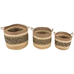 Northlight Seagrass Weave Round Storage Baskets with Handles - 15" - Set of 3 Beige
