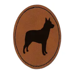Australian Cattle Dog Solid Round Iron-On Engraved Faux Leather Patch Applique - 2.5" Brown