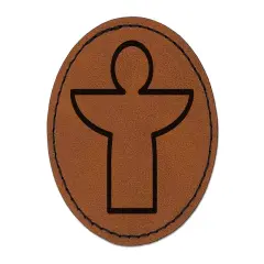 Angel Symbol Outline Round Iron-On Engraved Faux Leather Patch Applique - 2.5" Brown