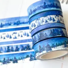 Snow & Forest Animals Navy Blue Trees Washi Tape Set (#W075)
