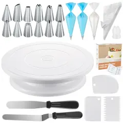 71 PCs Cake Decorating Supplies Kit with Cake Turntable, 12 Numbered Icing Piping Tips, 2 Spatulas, 3 Icing Comb Scraper, 50+2 Piping Bags, and 1 Coupler for Baking