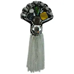 Fan Beaded Brooch with Chains