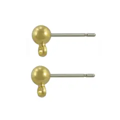 JewelrySupply 4mm Ball Posts with Closed Ring Gold Plate Surgical Stainless Steel Post (2-Pcs)