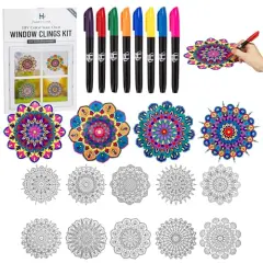 Stained Glass Mandala Art Kit - DIY Window Clings with Markers, 10 Suncatchers - Perfect Hobby for Adults, Kids, Teens & Seniors - Ideal Gift for Beginners, Women & Elderly