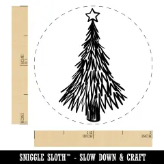 Hand Drawn Christmas Evergreen Tree with Star Self-Inking Rubber Stamp for Stamping Crafting Planners Orange