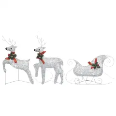 Outdoor Silver Christmas Decoration with 60 LEDs - Reindeer & Sleigh