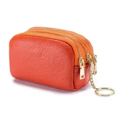 Kitcheniva Small Leather Purse With Key Ring Orange
