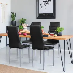 4 pcs PVC Leather Dining Side Chairs Elegant Design Black