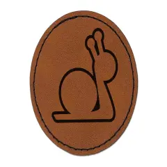 Snail Slow Outline Round Iron-On Engraved Faux Leather Patch Applique - 2.5" Brown