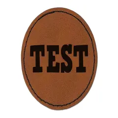 Test Fun Text Round Iron-On Engraved Faux Leather Patch Applique - 2.5" Brown