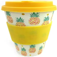 TINYMILLS Pineapple Hawaii Luau Travel Mug - Eco-Friendly Reusable Plant Fiber Travel Mug with Tropical Pineapple Design