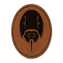 Horseshoe Crab Round Iron-On Engraved Faux Leather Patch Applique - 2.5" Brown
