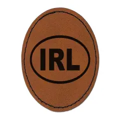 Ireland IRL Round Iron-On Engraved Faux Leather Patch Applique - 2.5" Brown
