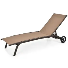 Adjustable Outdoor Chaise Lounge Chair with Wheels &ndash; Steel Frame, Breathable Fabric Brown