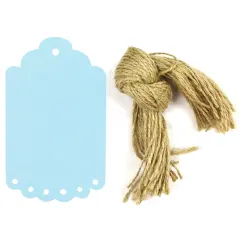 Wrapables 50 Gift Tags/Kraft Hang Tags with Free Cut Strings for Gifts, Crafts & Price Tags, Large Scalloped Edge, Blue