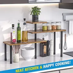 Kitchen Countertop Organizer Kitchen Organization, 3 Tier Shelf Moveable Corner Shelf Organizer for Kitchen Counter, Bathroom Counter, Spice Rack , Coffee Area, Over Sink, Dresser Table (Rustic Brown)