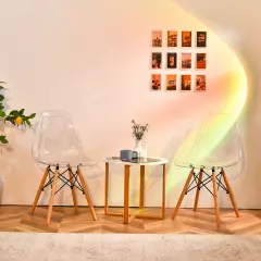 Set of 4 Dining Chairs Modern Plastic Shell Side Chair with Clear Seat and Wood Legs-Transparent