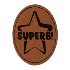 Superb Star Teacher School Motivation Round Iron-On Engraved Faux Leather Patch Applique - 2.5" Brown