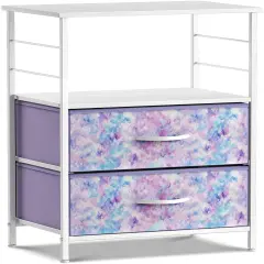 Sorbus Nightstand 2-Drawer Shelf Storage - Bedside Furniture & End Table Chest Dresser with Steel Frame, Wood Top & Easy Pull Fabric Bins for Home, Bedroom, Closets, Bathroom, Office & College Dorm Tie Dye Purple