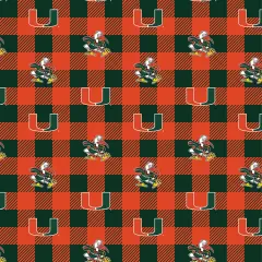 Sykel Enterprises-University of Miami Fleece Fabric-Miami Hurricanes Buffalo Plaid Fleece Blanket Fabric-Sold by the yard