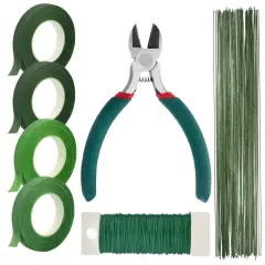 Floral Tape and Floral Wire Arrangement Tools Kit with Wire Cutter 26 Gauge Stem Wire and 22 Gauge Paddle Wire for Bouquet Stem Wrap Florist