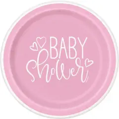 Pink Hearts Baby Shower Round 9" Dinner Plates, 8ct