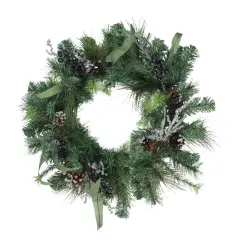 Northlight 24" Mixed Pine with Blueberries Pine Cones and Ice Twigs Artificial Christmas Wreath - Unlit Green