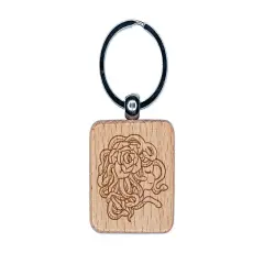 Resting Medusa with Rose Engraved Wood Square Keychain Tag Charm