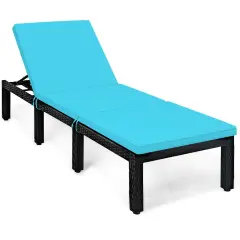 Patio Rattan Lounge Chair Chaise Couch Cushioned Height Adjustable Blue