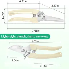 2 Pieces Premium garden shears, meperez pruning scissors gardening tools, pruners for flower, bushes, rose and fruit tree, use for florist, yard and orchard the plant clippers, sharp white steel anvil snips, 2