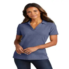 Port Authority Women's C-FREE Cotton Blend Pique Polo &ndash; Short Sleeve Collared Shirt, Breathable Soft Fabric, Flattering Fit, Casual & Office Wear, Machine Washable Navy heather