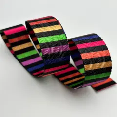 Black w/ Rainbow Stripe 1&rdquo; Seatbelt Webbing (by the yard)