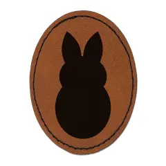 Cute Bunny Rabbit Solid Round Iron-On Engraved Faux Leather Patch Applique - 2.5" Brown