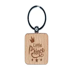 Little Prince Cursive with Crown and Stars Engraved Wood Square Keychain Tag Charm