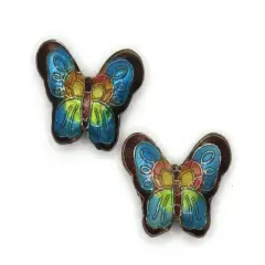 2 23mm Purple and Blue Butterflies Cloisonne Metal Butterfly Beads