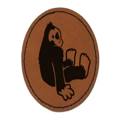 Bigfoot Sasquatch Sitting Cryptozoology Round Iron-On Engraved Faux Leather Patch Applique - 2.5" Brown