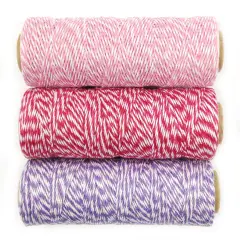 Wrapables Cotton Baker's Twine 4ply 330 Yards (Set of 3 Spools x 110 Yards) for Gift Wrapping, Party Decor, and Arts and Craft (Pink, Red & Hot Pink, Lavender)