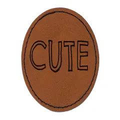 Cute Fun Text Round Iron-On Engraved Faux Leather Patch Applique - 2.5" Brown