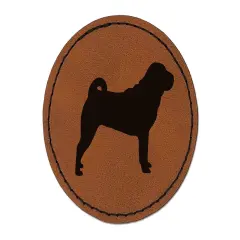 Shar-Pei Dog Solid Round Iron-On Engraved Faux Leather Patch Applique - 2.5" Brown