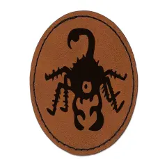 Creepy Scorpion Bug Creature Round Iron-On Engraved Faux Leather Patch Applique - 2.5" Brown