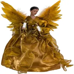 10-Light African American Angel Christmas Treetop Figurine, 13-Inch, Gold