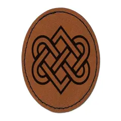 Celtic Love Knot Outline Round Iron-On Engraved Faux Leather Patch Applique - 2.5" Brown