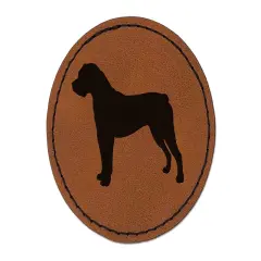 Boerboel Dog Solid Round Iron-On Engraved Faux Leather Patch Applique - 2.5" Brown