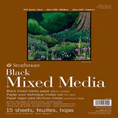 400 Series Mixed Media Paper, Black, Foldover Pad, 9x12 inches, 15 Sheets (184lb/300g) - Artist Paper for Adults and Students - Watercolor, Gouache, Graphite, Ink, Pencil, Marker