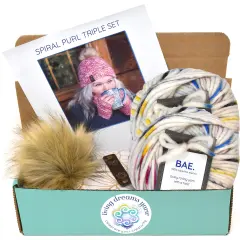 DIY Winter Accessories Triple Set Knit Kit. Includes Bulky Superfine Merino Wool Yarn, Printed Pattern, Pom-Pom, Rim Tag. Soft, Cozy, Great for Gifts Cuddlebug