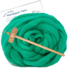 LEARN TO SPIN - Beginner's Spinning Kit with Hand Dyed BFL Roving, Drop Spindle & Printed Instructions w/ Video. Many Colors. Jade Green