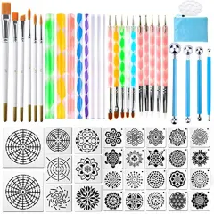 58 PCSMandala Dotting Tools, Augshy Dot Painting Tools Set Rock Painting Supplies with a Blue Zipper Waterproof Storage Bag for Painting Rocks