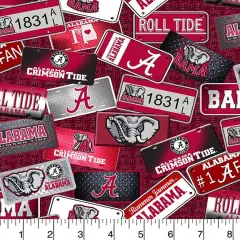Sykel Enterprises-University of Alabama Cotton Fabric-Alabama Crimson Tide License Plate Cotton Quilting Fabric