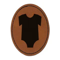 Baby Outfit Round Iron-On Engraved Faux Leather Patch Applique - 2.5" Brown