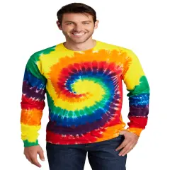 Port & Company&reg; Tie Dye Long Sleeve Crewneck T-Shirt Rainbow